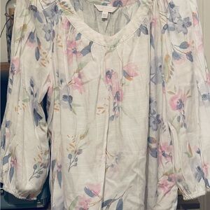 LC Lauren Conrad Cream Ruffled 3/4 Sleeve Blouse